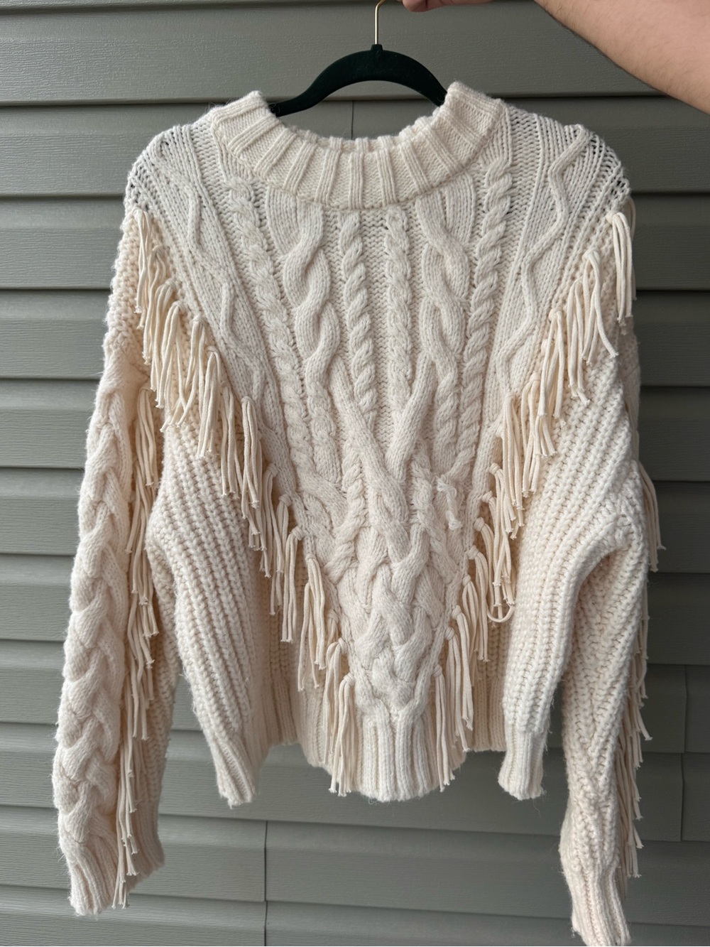 H&M Cream Cable-Knit Fringe Chunky Sweater